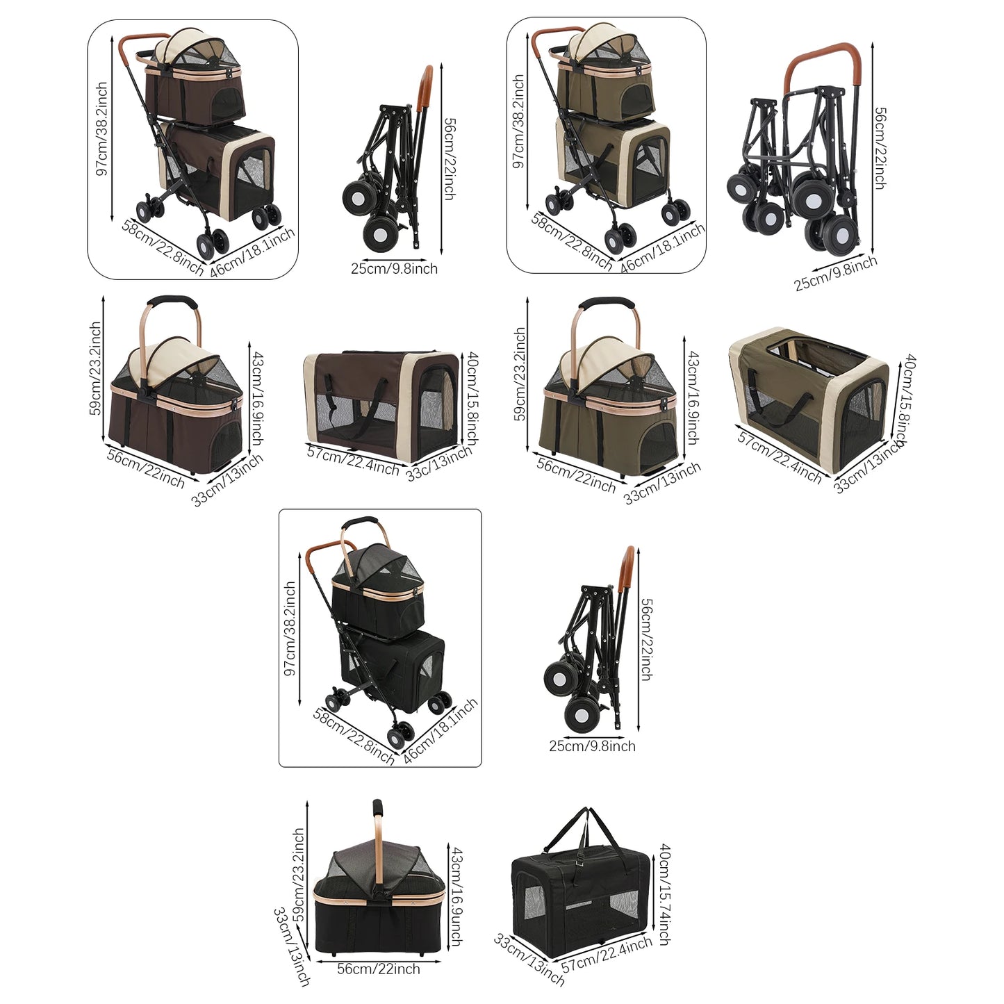 3-In-1 Foldable Pet Stroller With Carriers For Medium Dogs