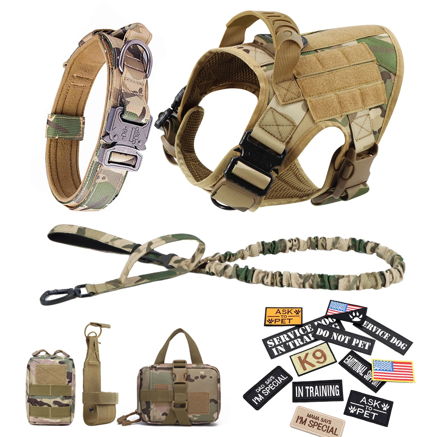 PETRAVELCN Military Large Dog Harness Vest Set for Malinois Training