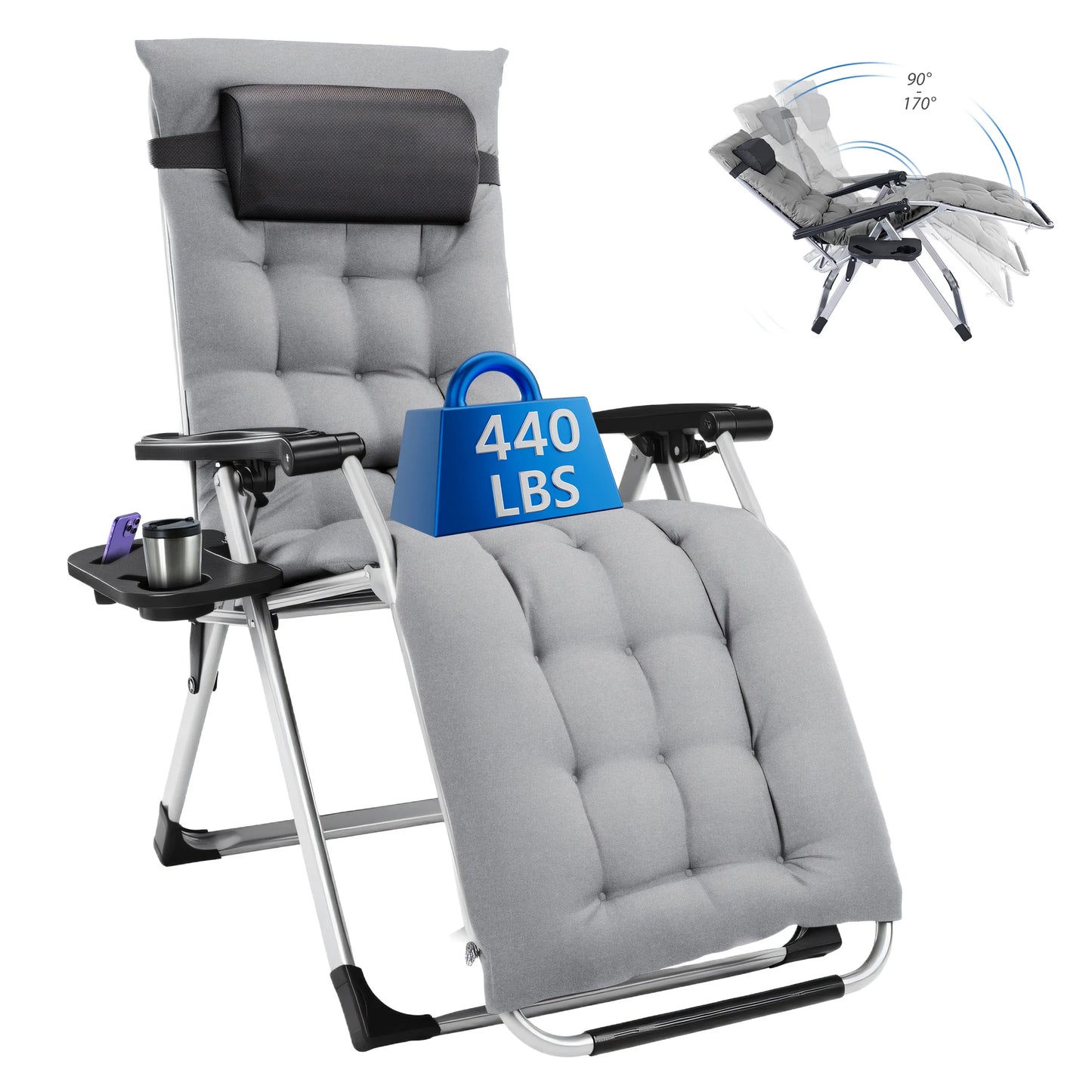 MCQ Zero Gravity Cushioned Lounge Chair Folding Camping Cup Holder