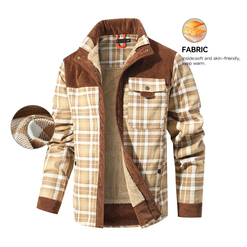 Winter Windproof Bomber Jacket for Men Plaid Sherpa Lined Flannel