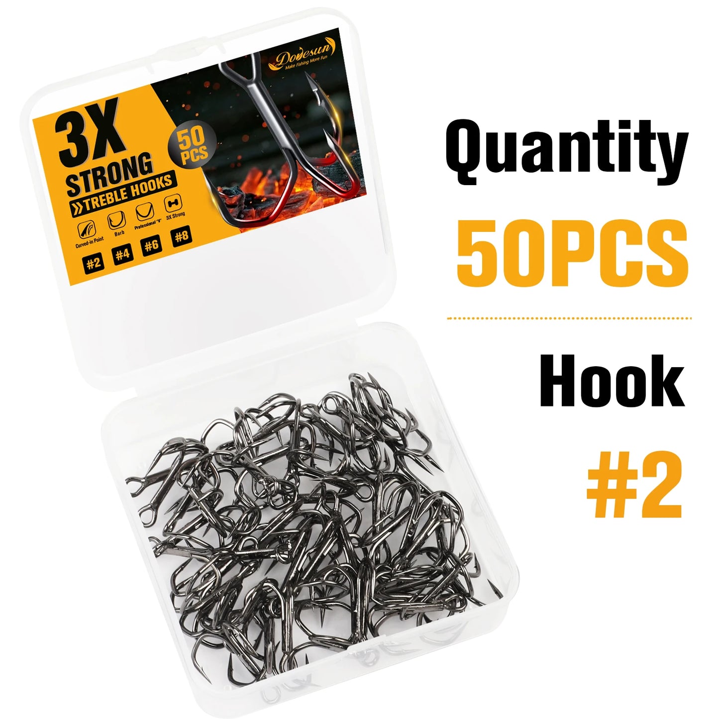 Dovesun 3X Strong Treble Hooks Saltwater Freshwater 50pcs