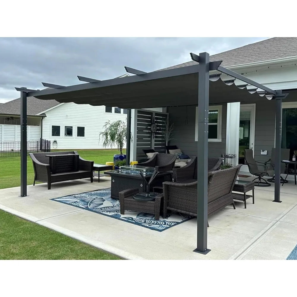 Outdoor Pergola With Retractable Canopy Aluminum Shelter
