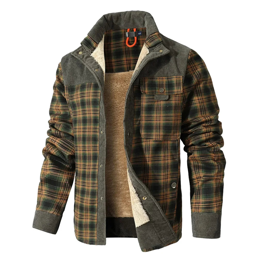 Winter Windproof Bomber Jacket for Men Plaid Sherpa Lined Flannel