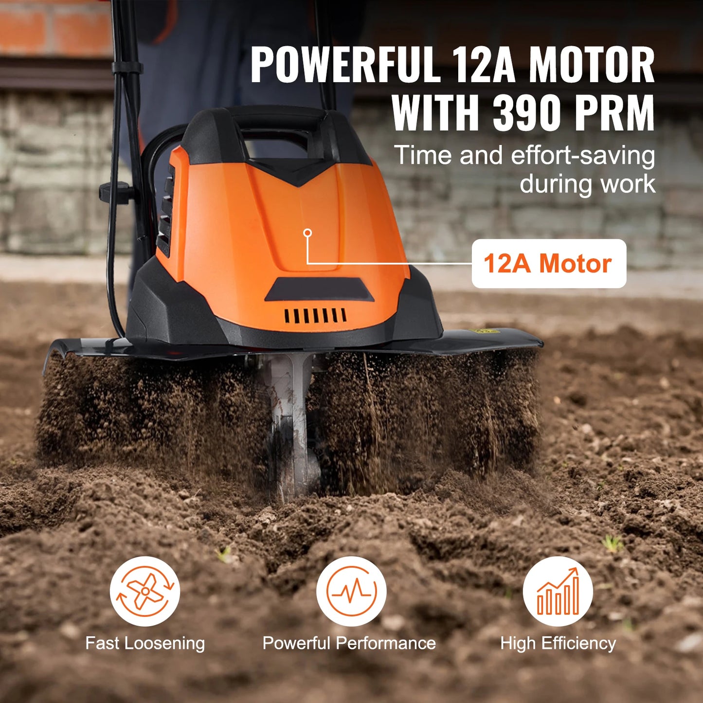 SucceBuy 12 Amp Corded Electric Tiller Cultivator Rototiller