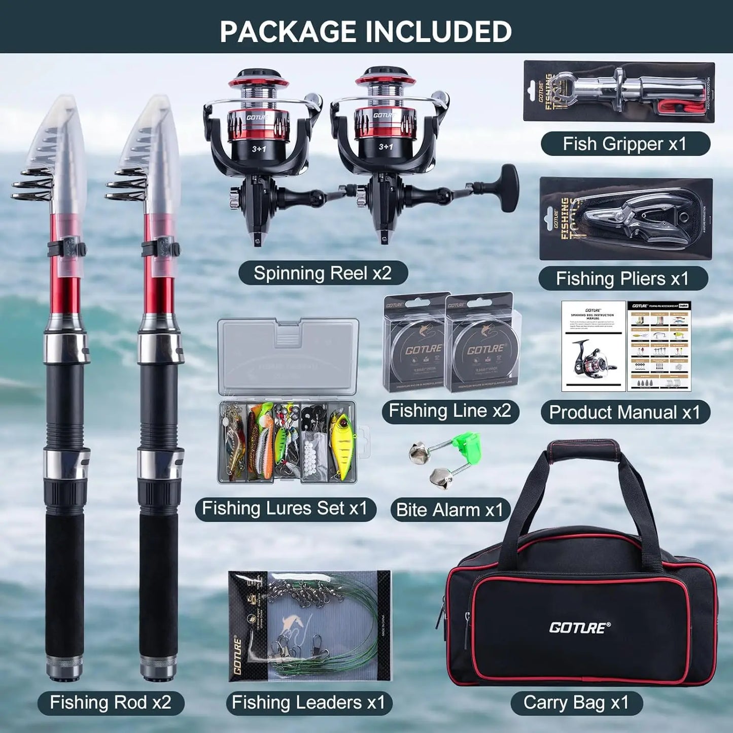 Telescopic Rod And Reel Combo Kit With Carrier Bag