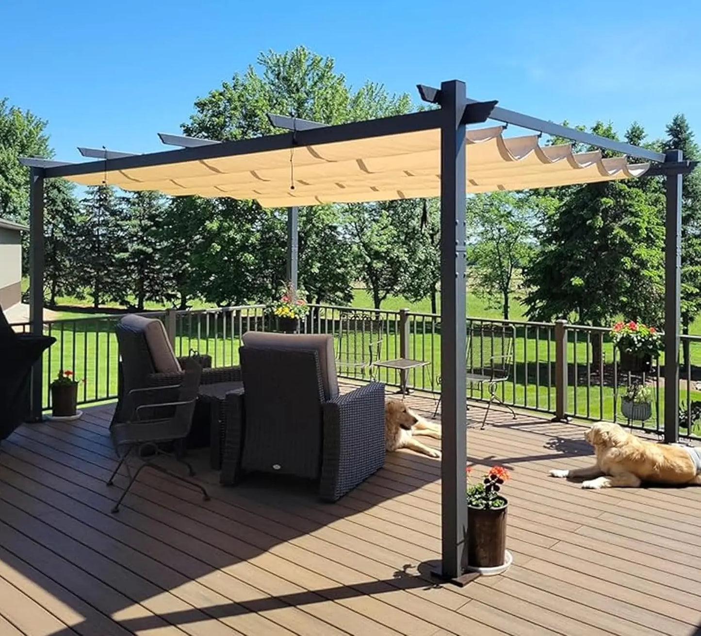Outdoor Pergola With Retractable Canopy Aluminum Shelter