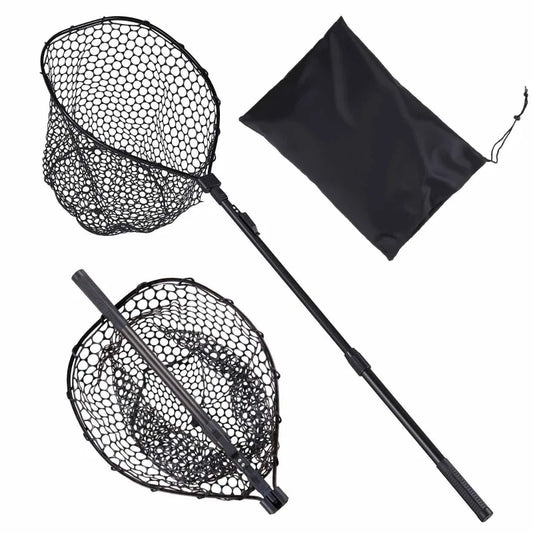 Foldable Fishing Landing Net With Telescopic Handle Soft Silicone