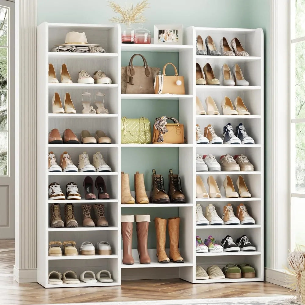 14-Tier Wood Shoe Cabinet Organizer Freestanding For Entryway