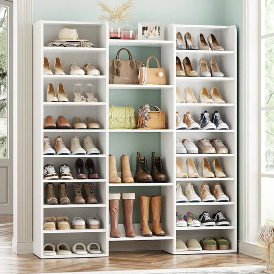 14-Tier Wood Shoe Cabinet Organizer Freestanding For Entryway