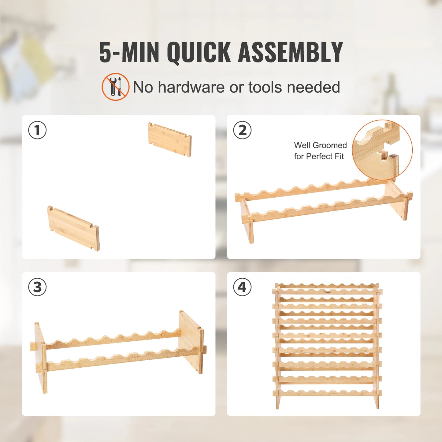 SucceBuy Bamboo Eight Tier Stackable Free Standing Wine Rack Display