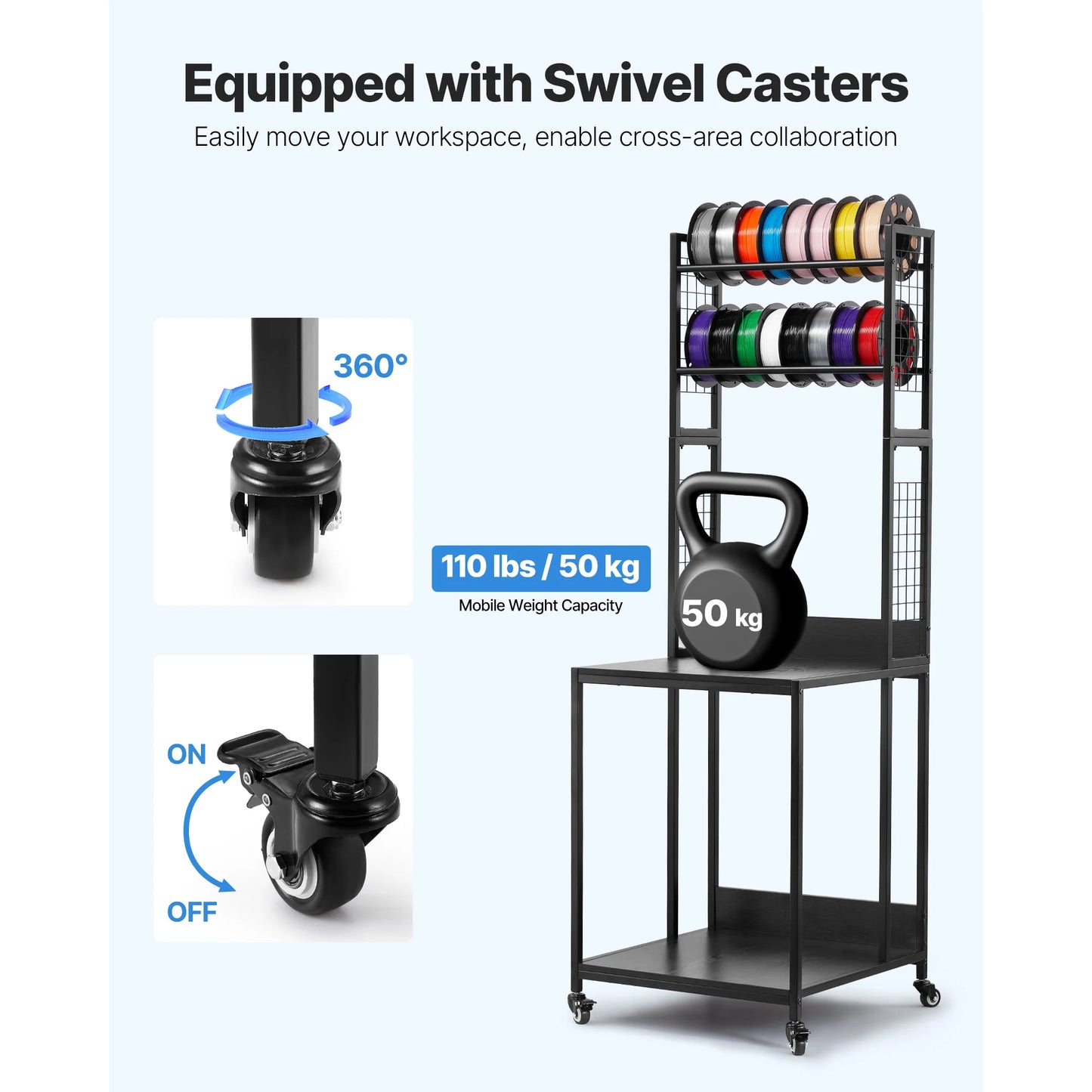 SucceBuy 4 Tier 3D Printer Filament Storage Rack With Wheels