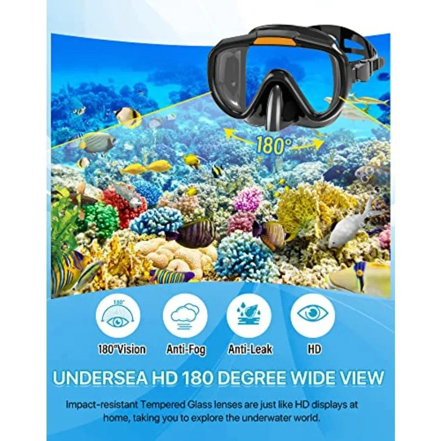 4-In-1 Snorkel Set With Panoramic View Mask Dry Top Snorkel