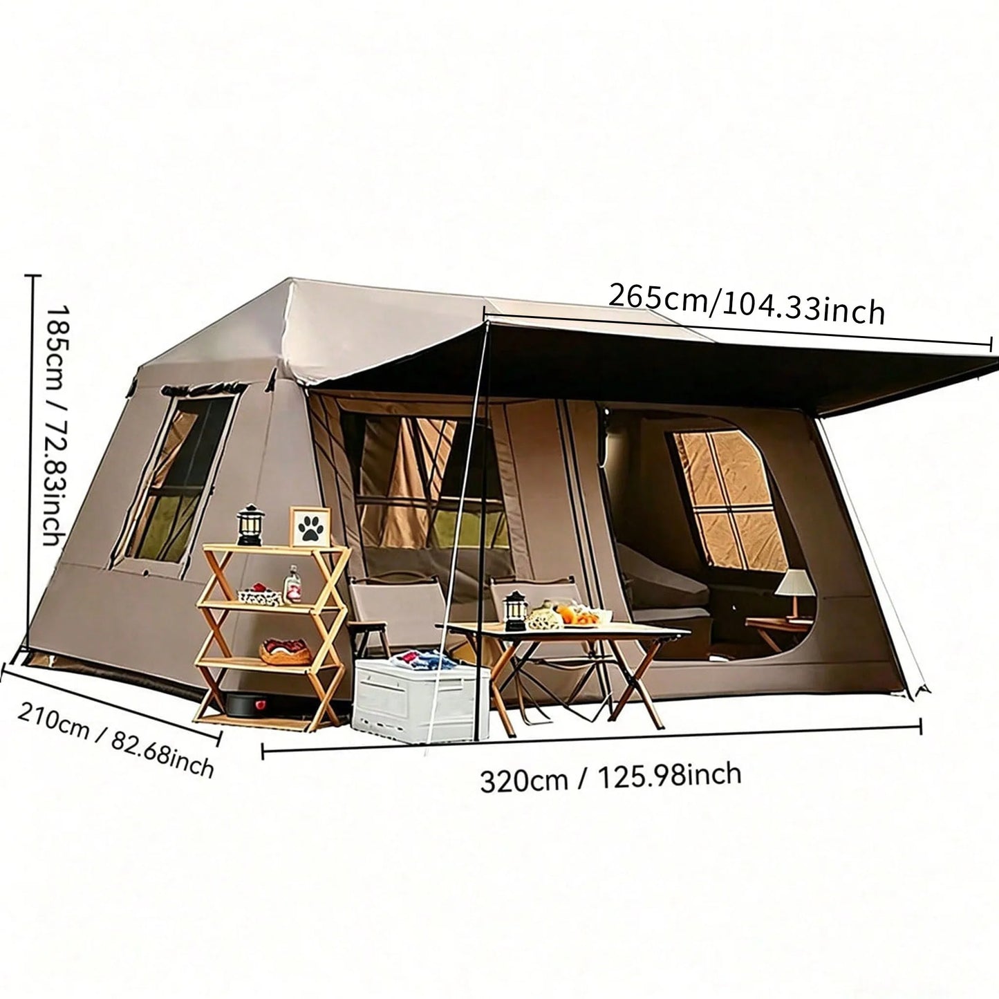YC-15 Family Quick Setup Camping Tent with Front Awning