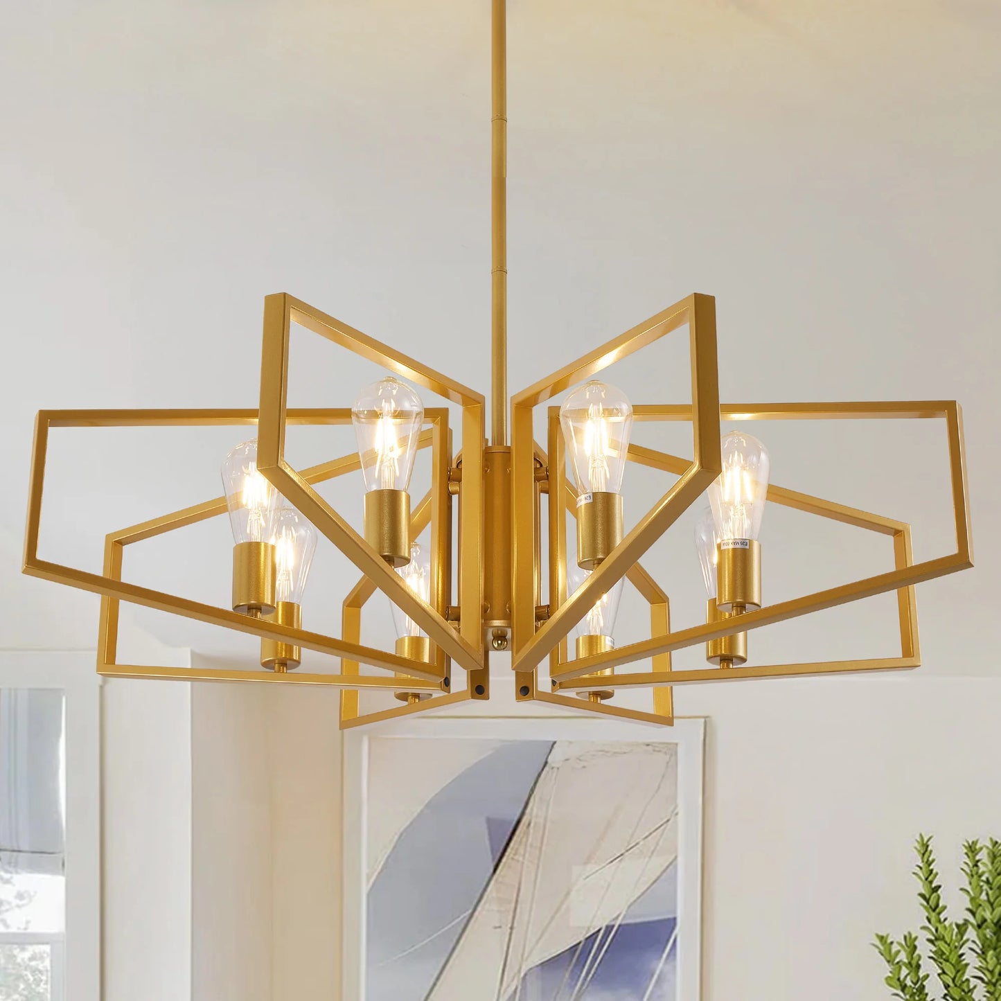 Geometric Eight Light Adjustable Chandelier With Metal Frame