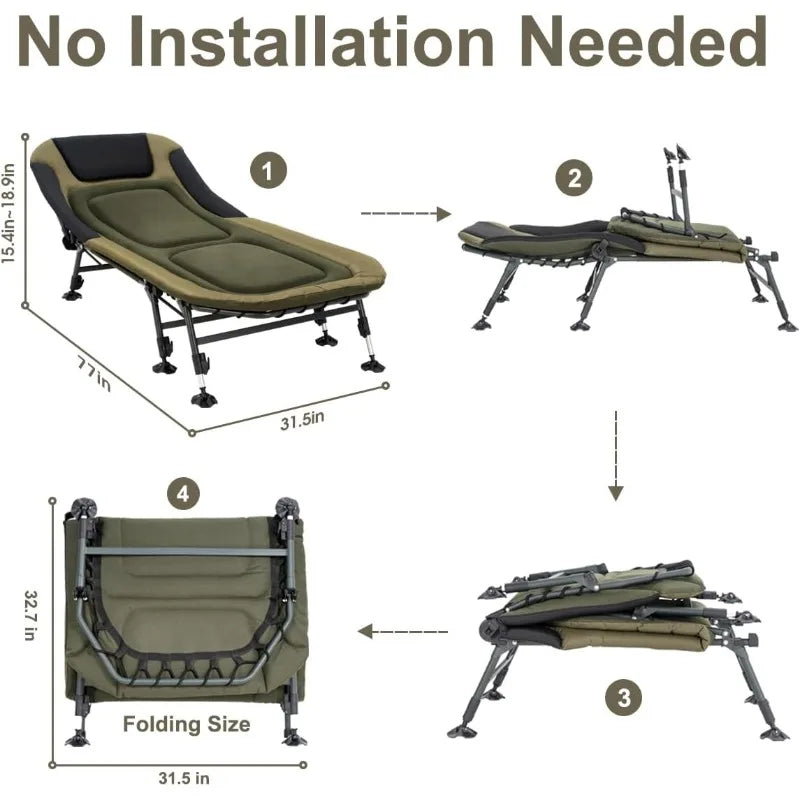 Portable Camping Cot For Adults Heavy Duty Folding Bed With Padded Cushion