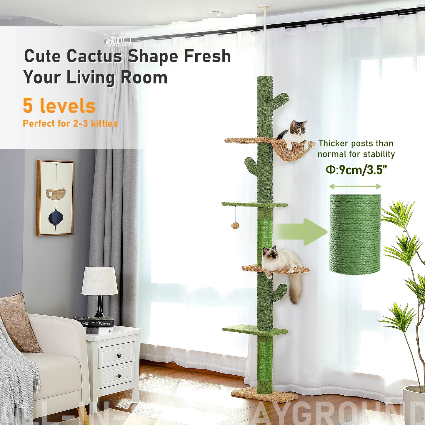 PAWZ Road 5 Tier Floor To Ceiling Cactus Cat Tree