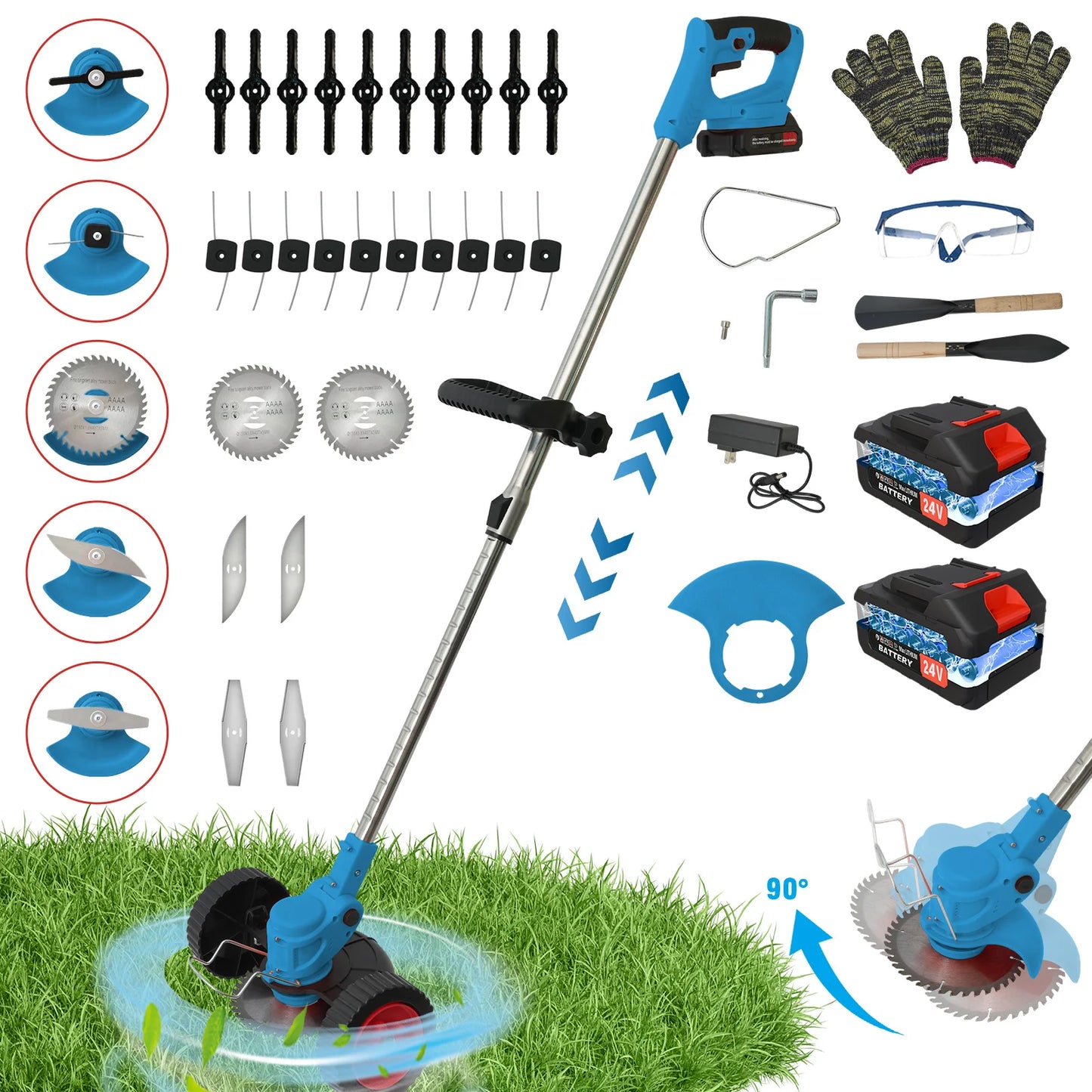 21V Cordless Grass Trimmer 3-In-1 With 2x2Ah Batteries