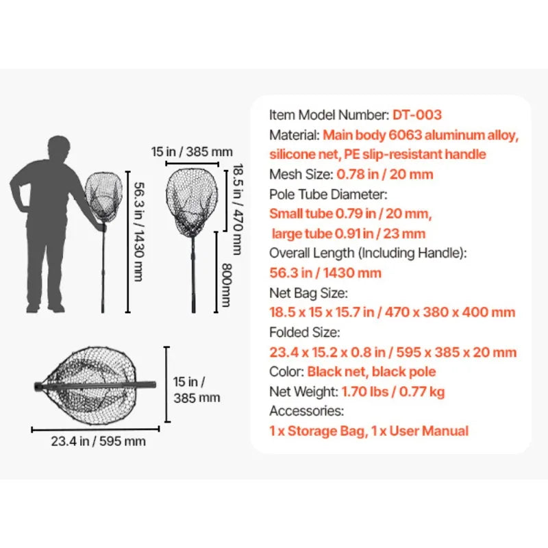 Foldable Fishing Landing Net With Telescopic Handle Soft Silicone
