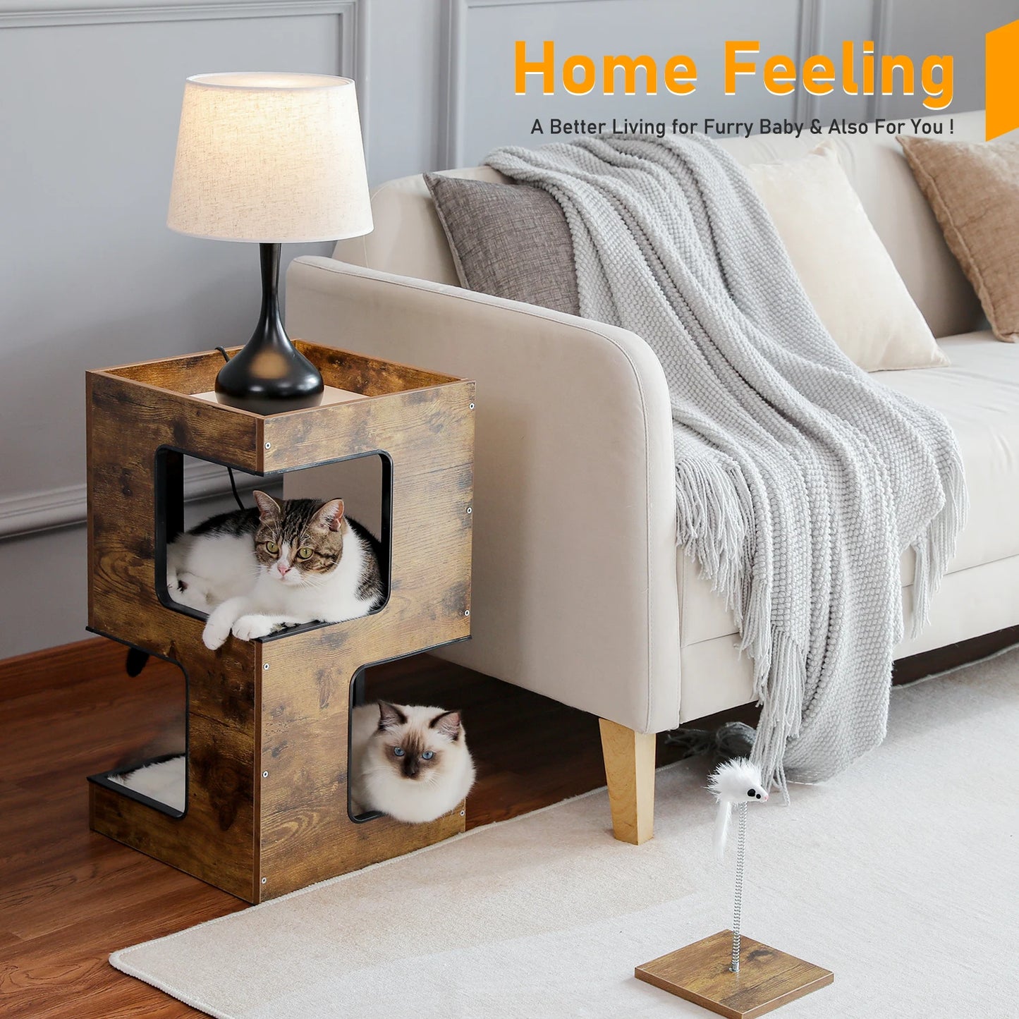 PAWZ Road Wooden Cat Condo House with Soft Mats And Scratcher