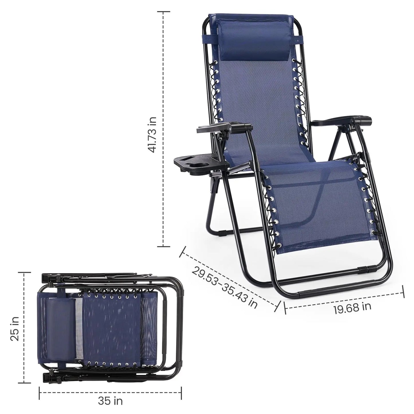 JHK Portable Zero Gravity Recliner Chairs With Cup Holder Trays