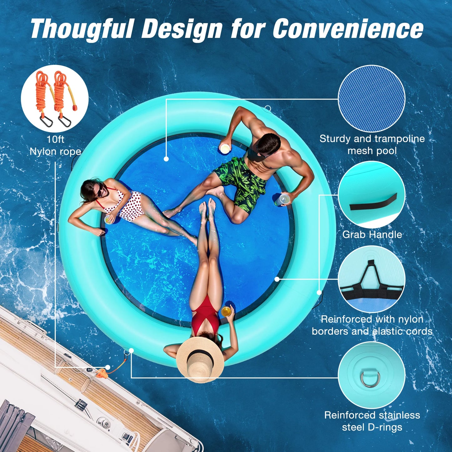 Floating Ring Inflatable Water Hammock For Pools And Rivers