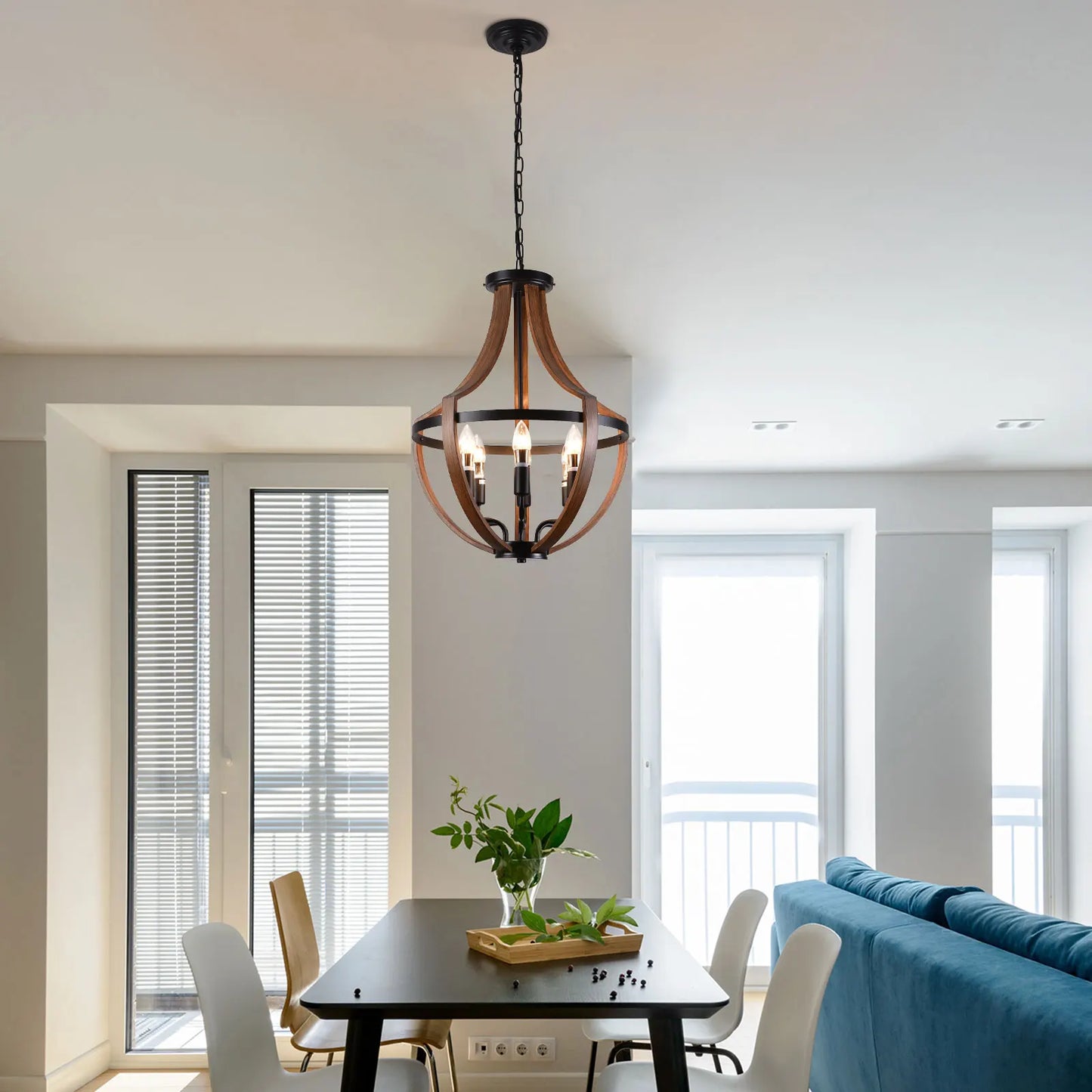 Modern Rustic Wood Pendant Light Fixture For Kitchen And Dining