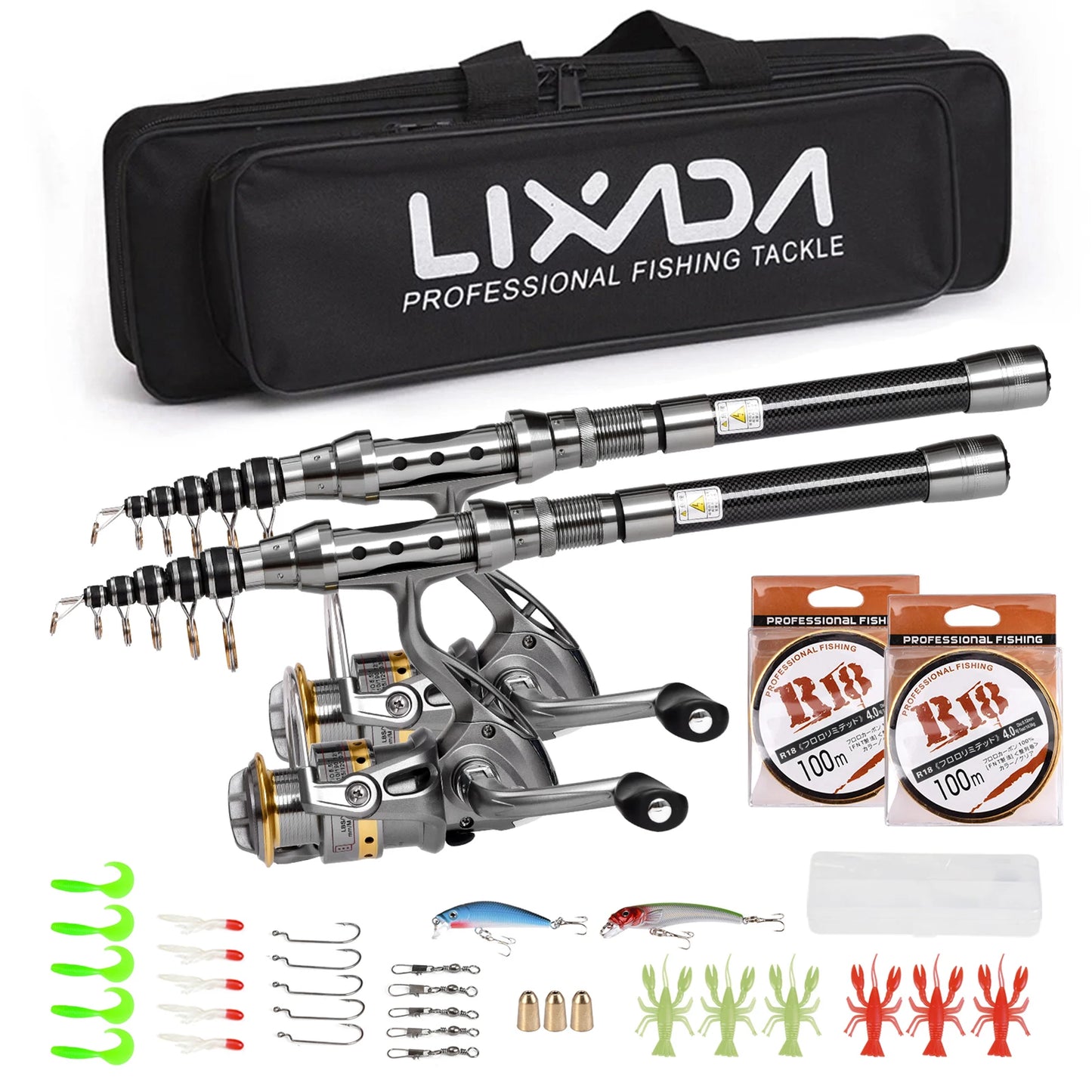 2 Piece Lure Fishing Set With Telescopic Rods And Reels