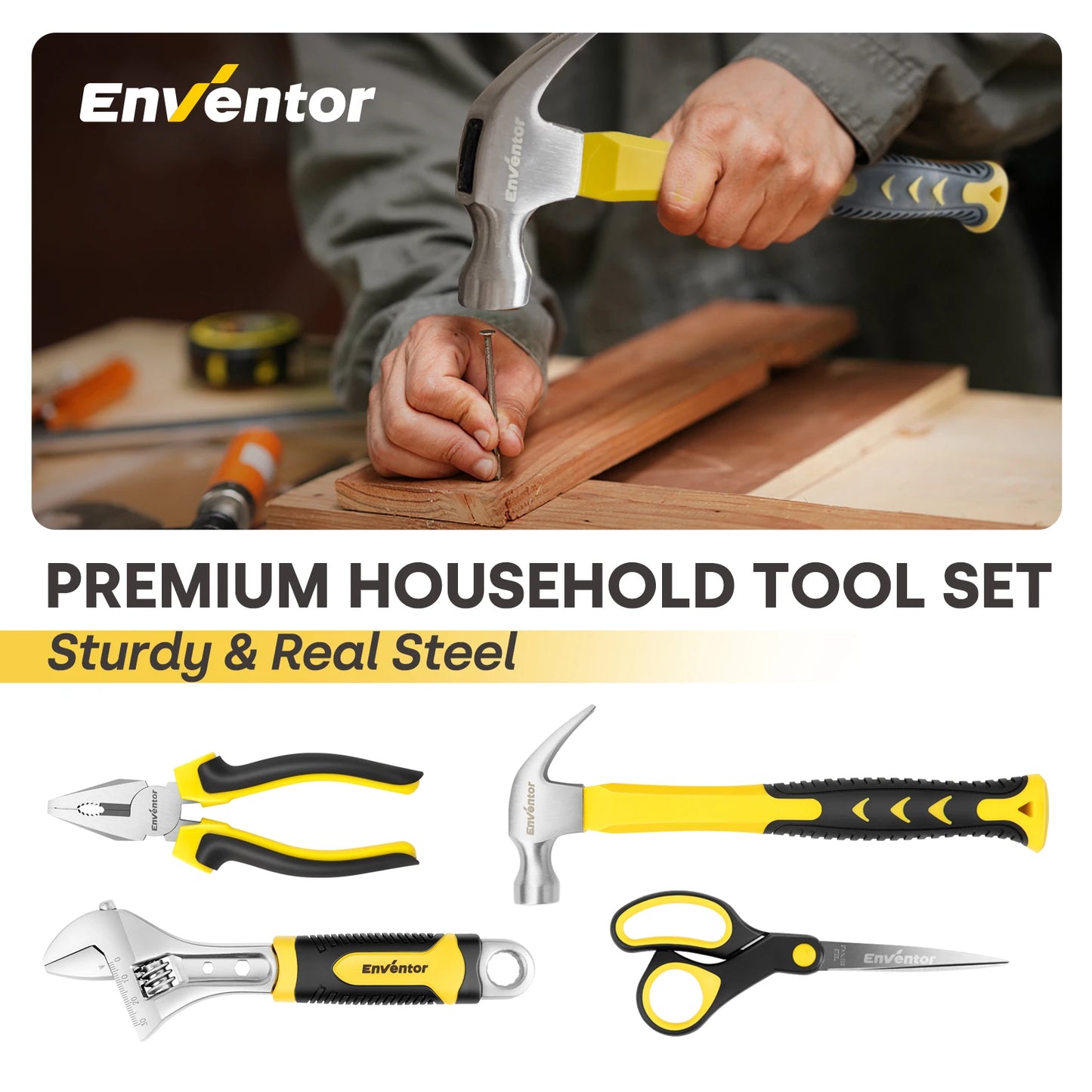 Enventor 90 Piece Home Tool Kit With Storage Box For DIY Projects