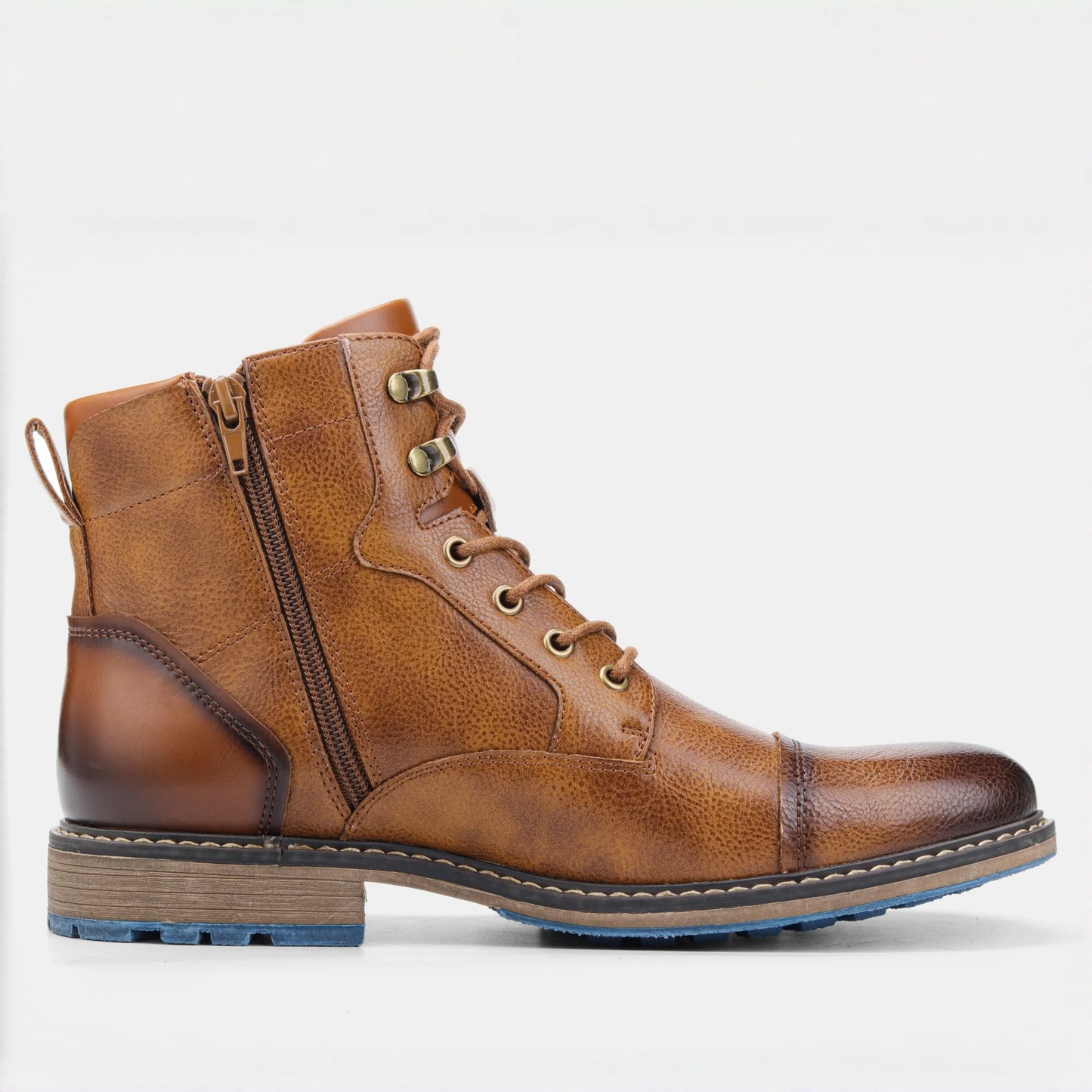 Classic Men's Spring Leather Ankle Boots With Zipper And Metal Decoration