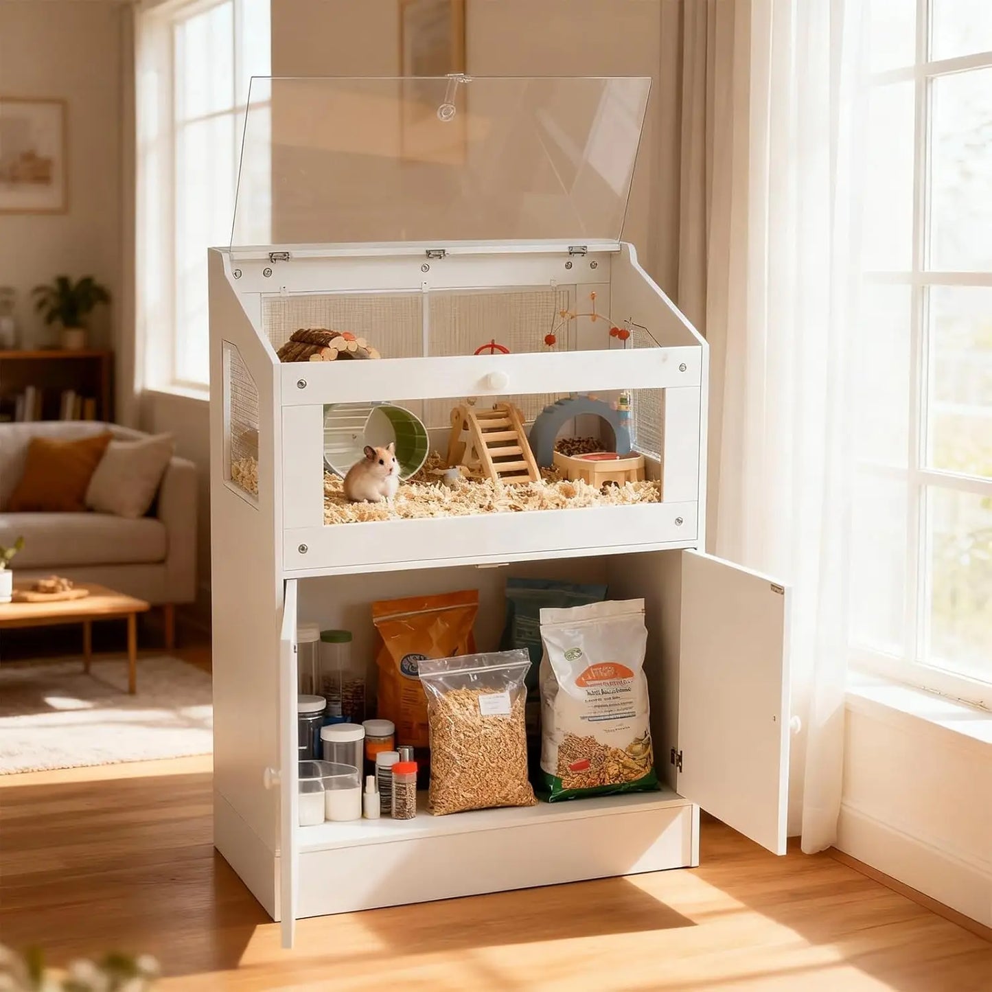 HiMISS Large Acrylic Hamster Cage With Storage Cabinet