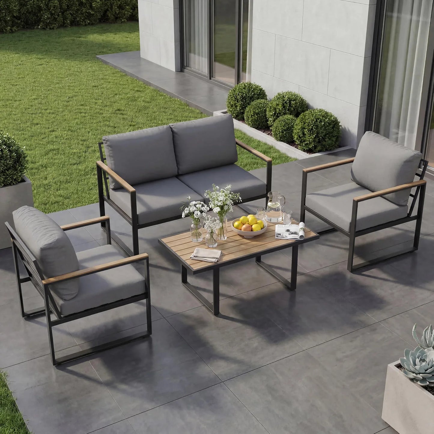 HobbyLane Modern 4 Piece Patio Furniture Set With Coffee Table