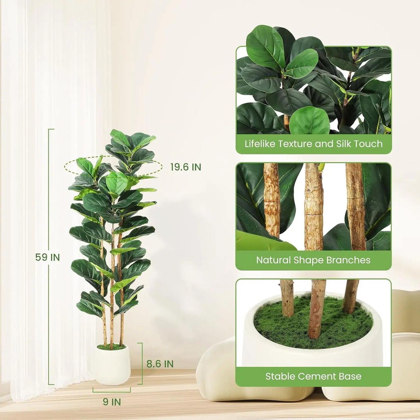 HiMISS Fiddle Leaf Fig Tree With Pot Artificial Greenery