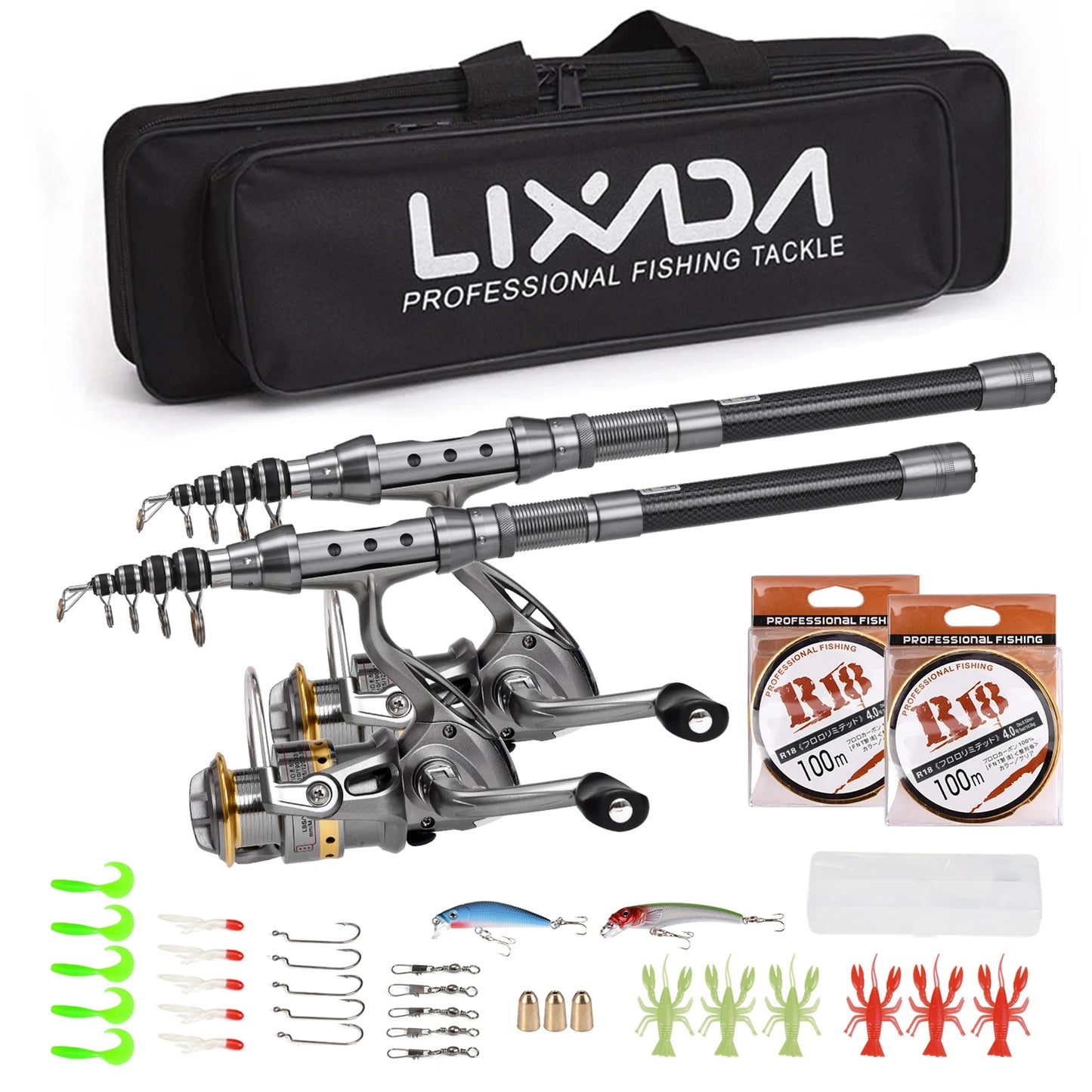 2 Piece Lure Fishing Set With Telescopic Rods And Reels