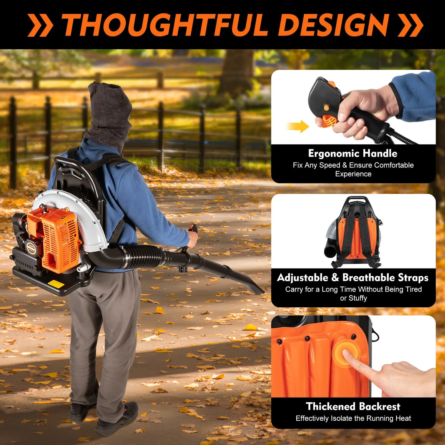 Bymaocar Gas Leaf Blower 63cc 2-Stroke 6800rpm Backpack