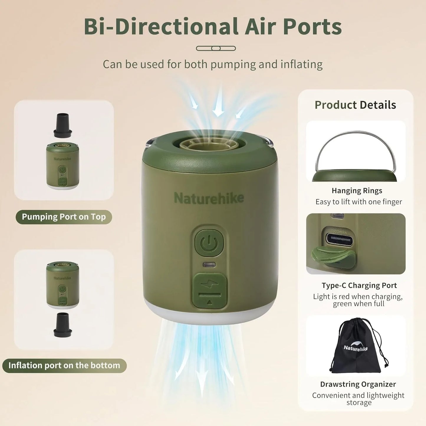 Naturehike Multifunction Air Pump for Inflatable Mats and Camping