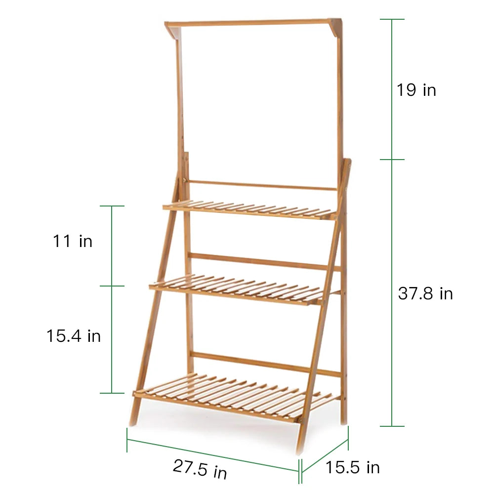 Folding Bamboo Plant Stand Three Tier Indoor Outdoor