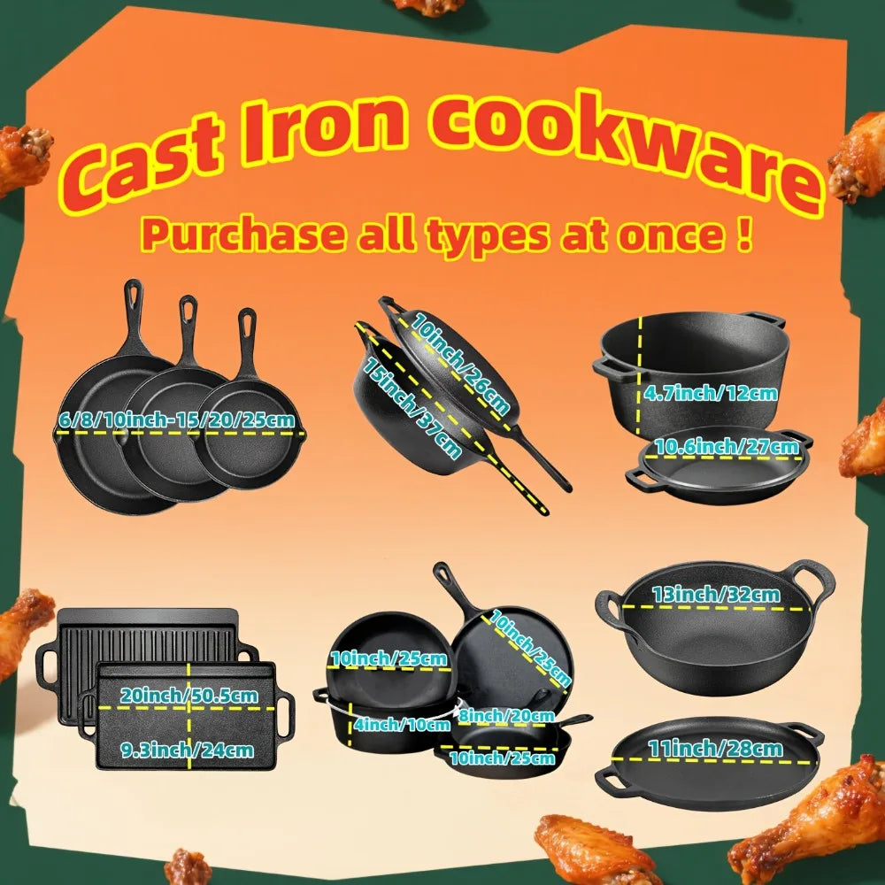 AEDG Cast Iron Skillet Set Preseasoned Heavy Duty Pans