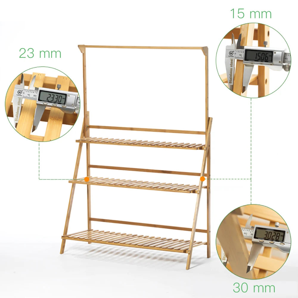 Folding Bamboo Plant Stand Three Tier Indoor Outdoor