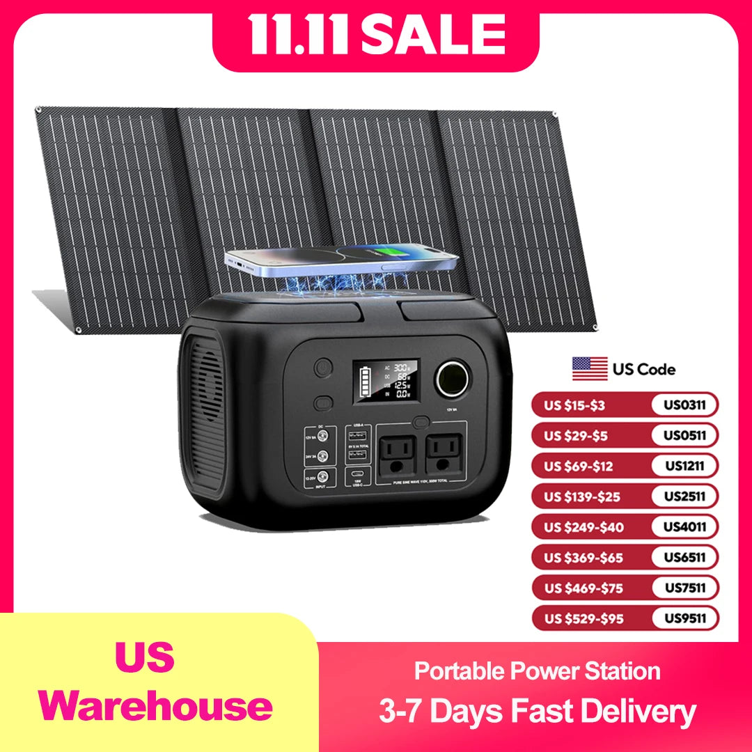 SinKeu 300W Portable Power Station With Solar Panels