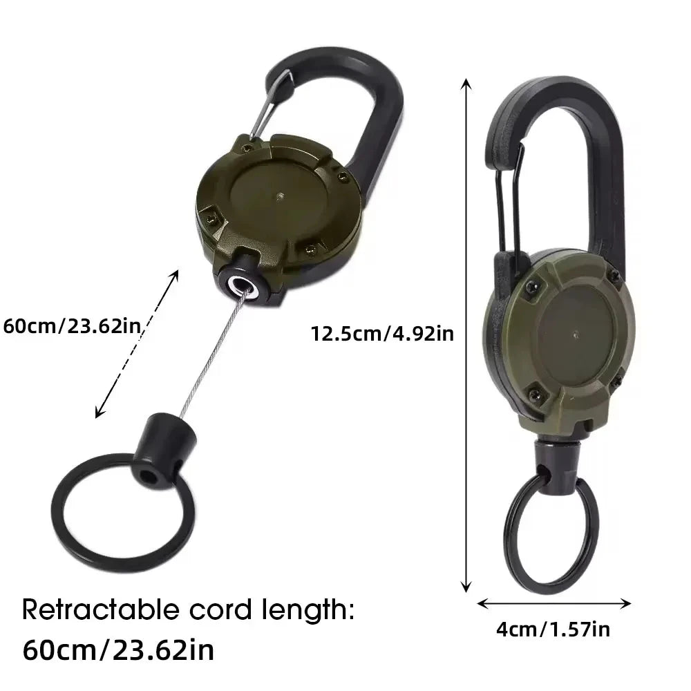Retractable Heavy Duty Carabiner With Steel Wire Rope Buckle Key Ring