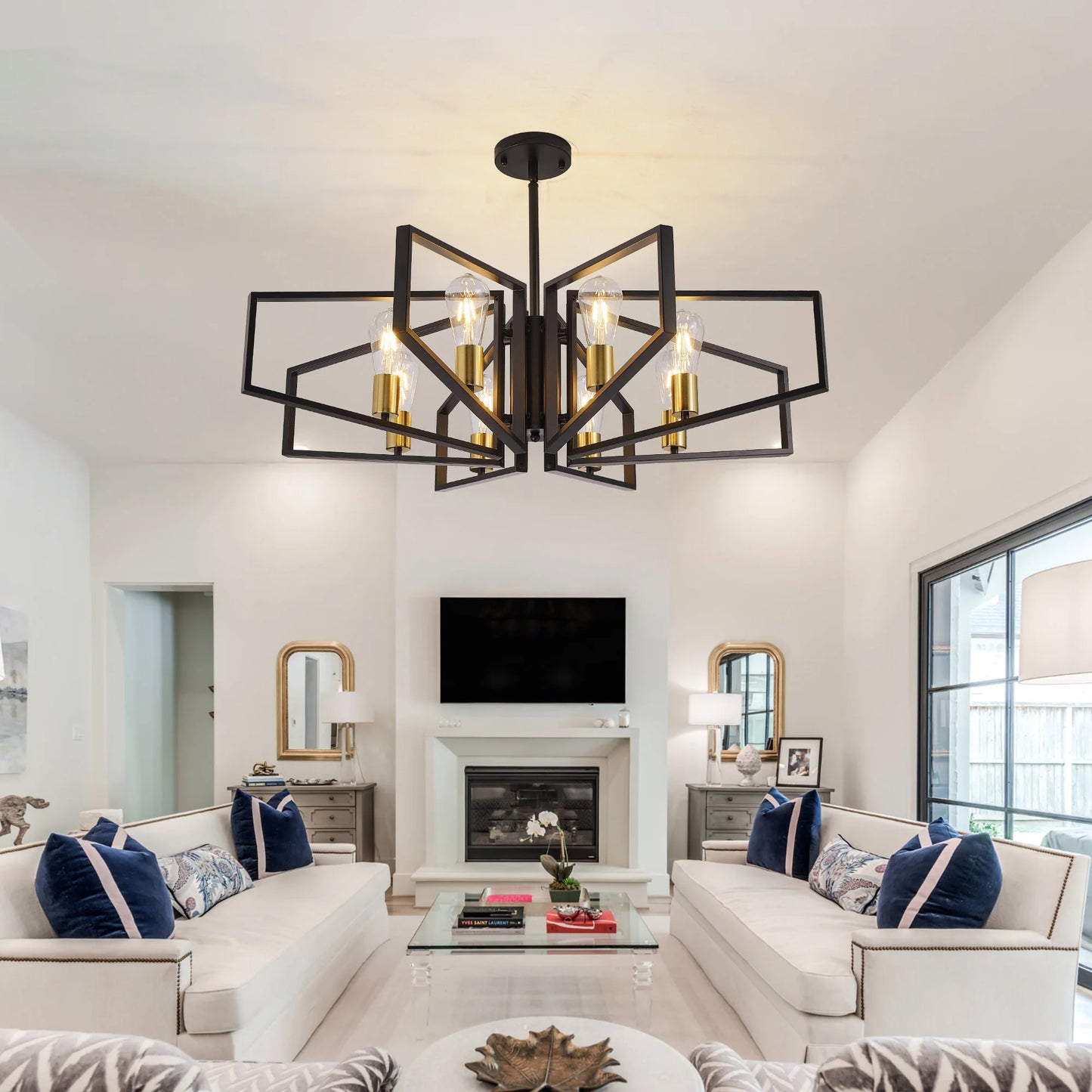 Geometric Eight Light Adjustable Chandelier With Metal Frame