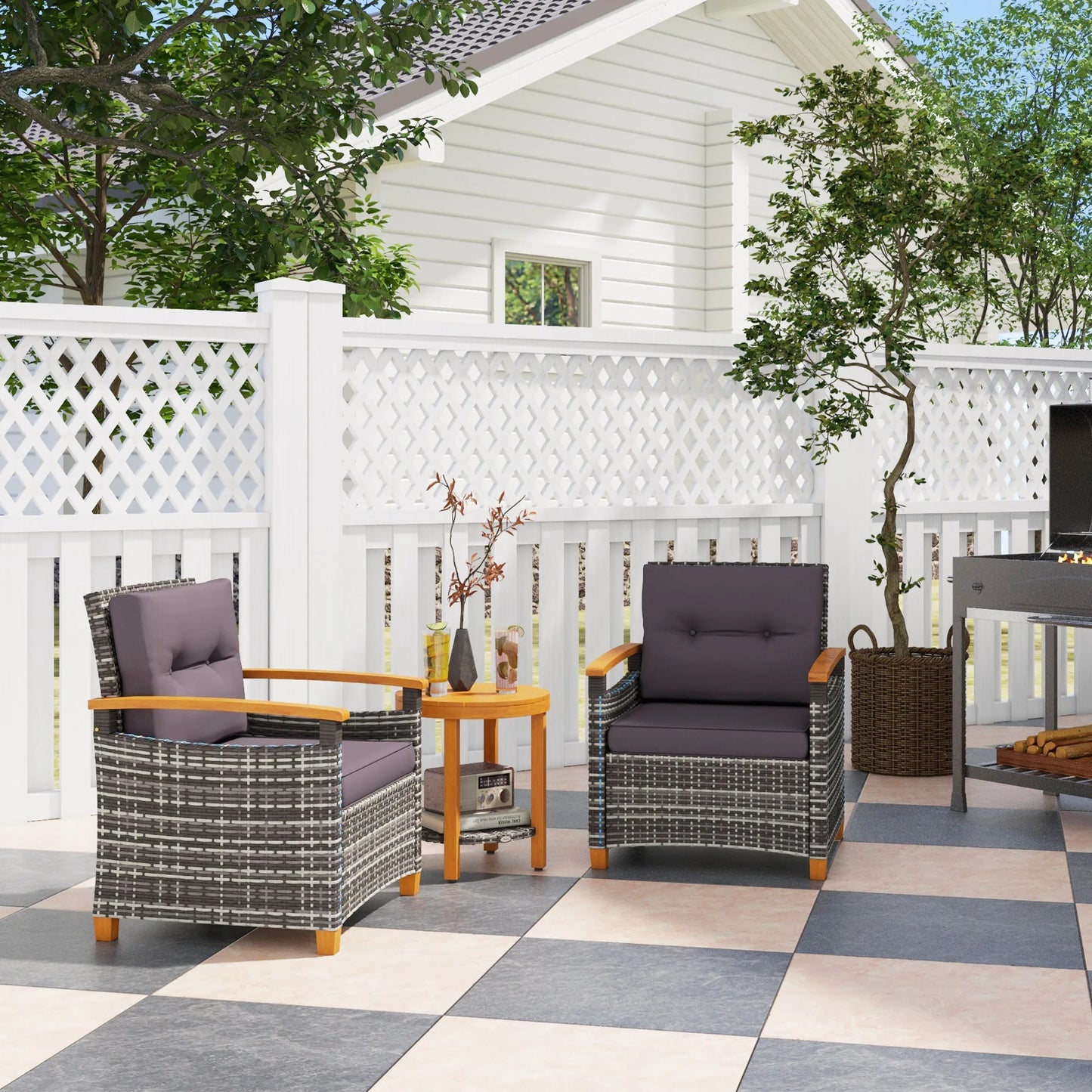 Wicker Patio Bistro Set With Cushions For Outdoor Use