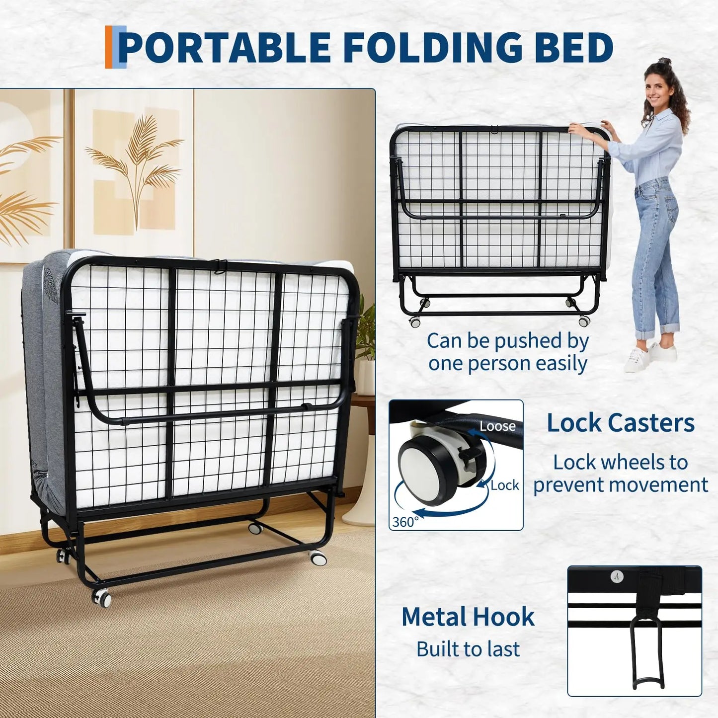 HiMISS Folding Bed With Mattress, Portable Rollaway Guest Bed
