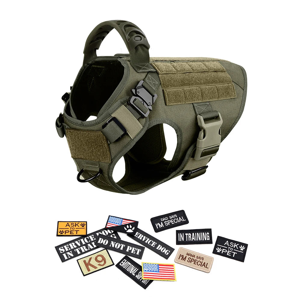 PETRAVELCN Military Large Dog Harness Vest Set for Malinois Training
