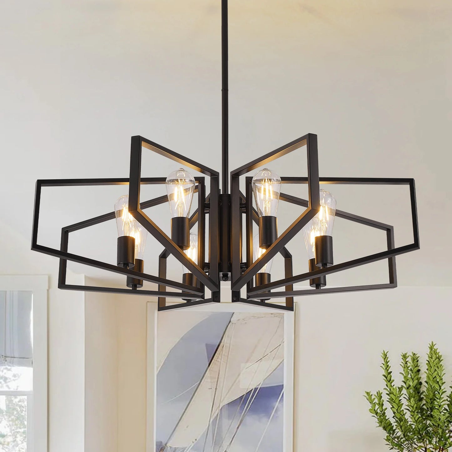 Geometric Eight Light Adjustable Chandelier With Metal Frame