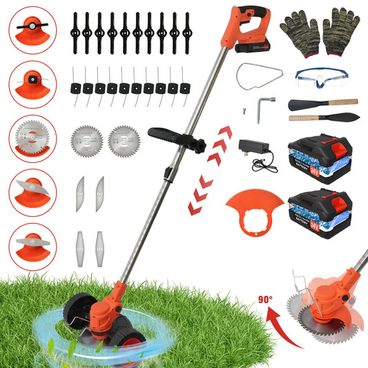 21V Cordless Lawn Mower and Trimmer 3-In-1 with 2x2.0Ah Batteries