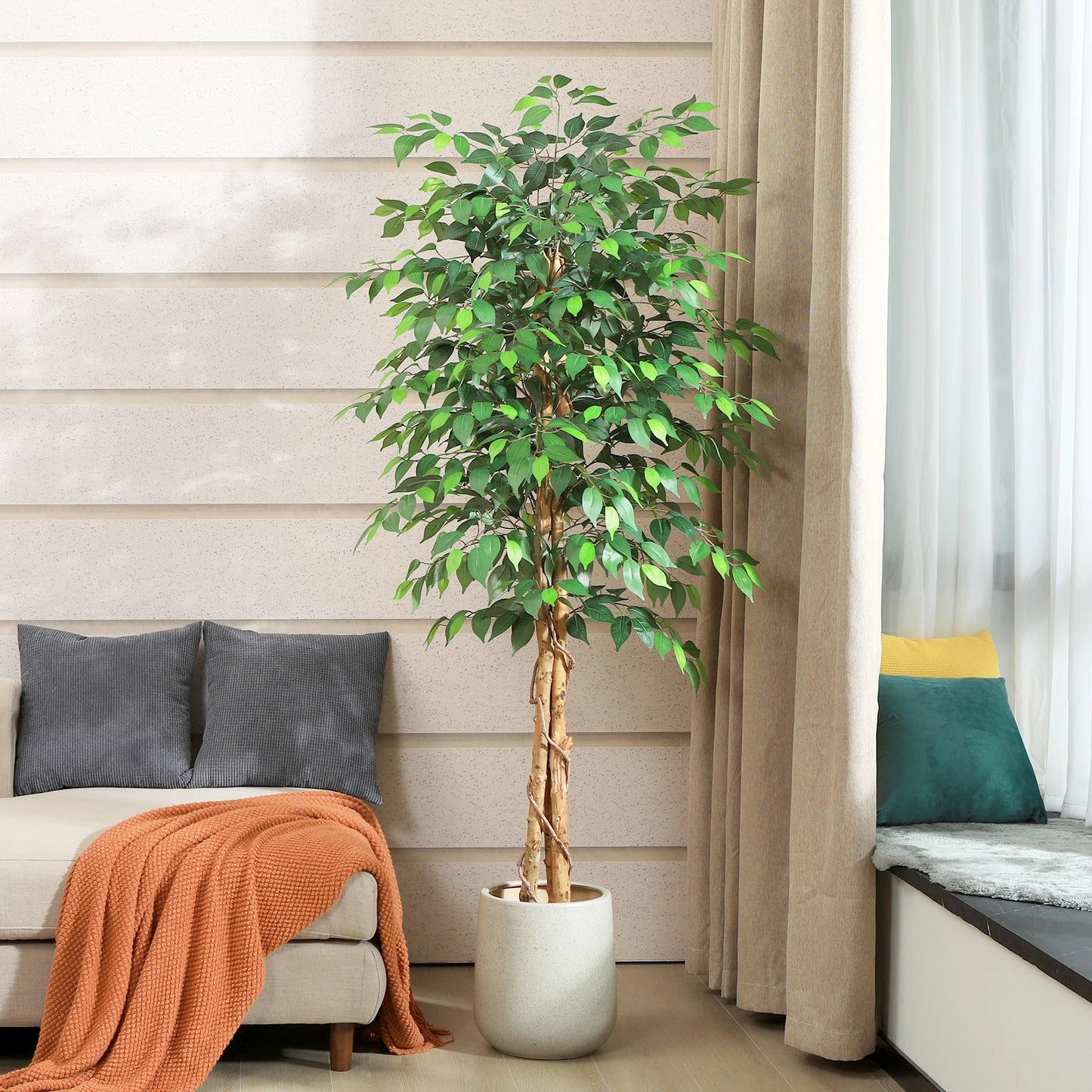 Kazeila Artificial Ficus Tree With Natural Curved Trunk Home Office Decor