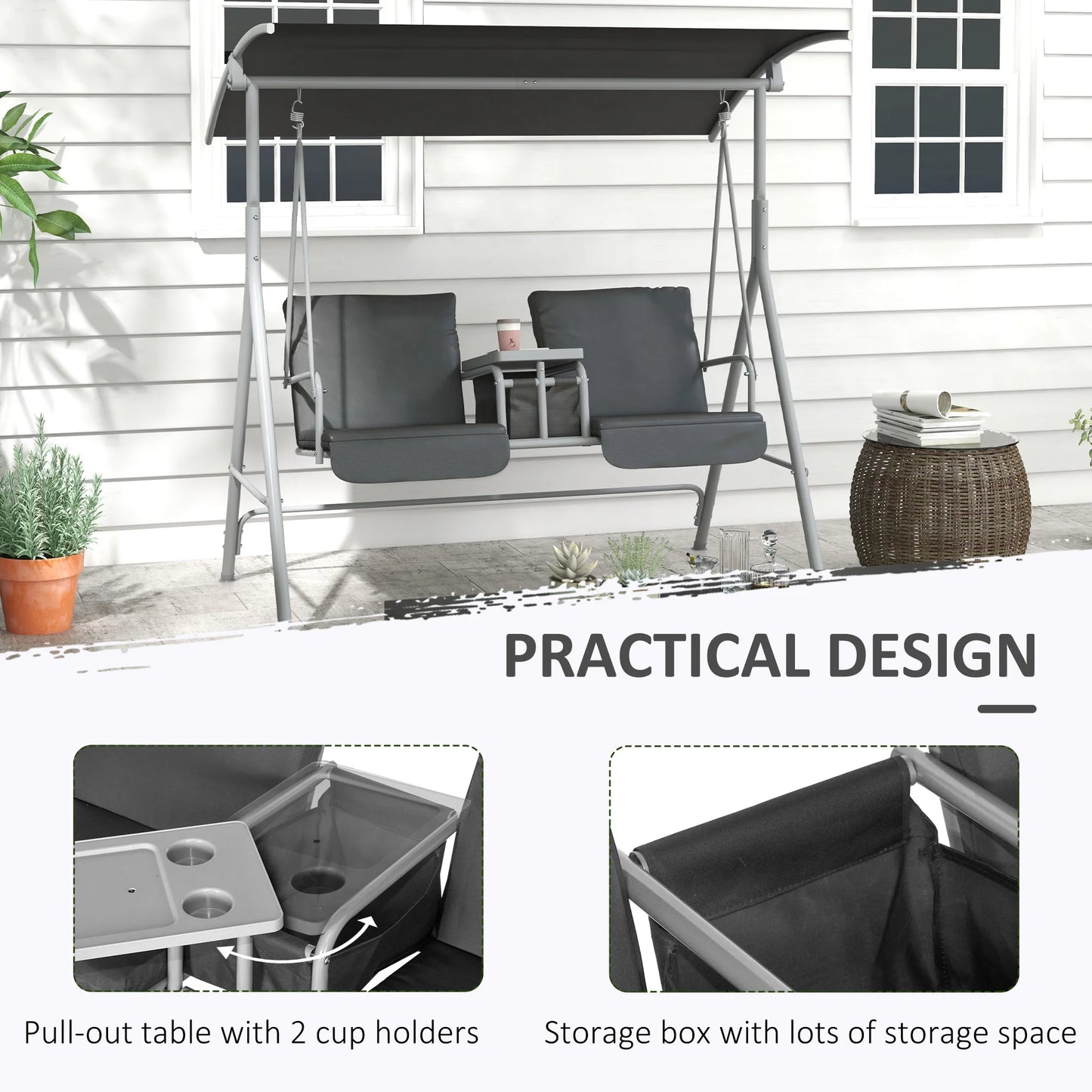 Outdoor Hanging Swing Chair Canopy For Patio Garden Two Person