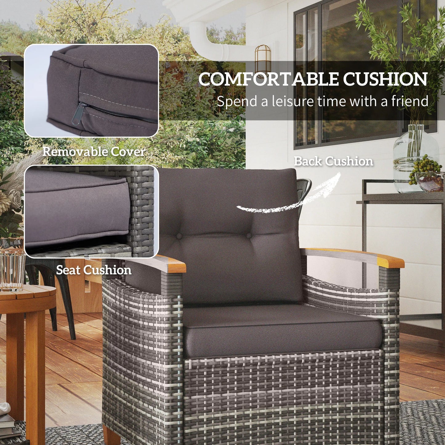 Wicker Patio Bistro Set With Cushions For Outdoor Use