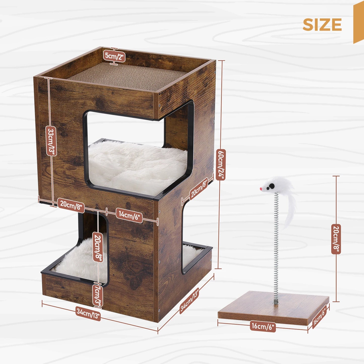 PAWZ Road Wooden Cat Condo House with Soft Mats And Scratcher